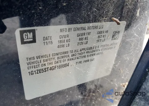 2016 Chevrolet Malibu 1Lt z USA, uszkodzony, nr VIN 1G1ZE5ST4GF169984